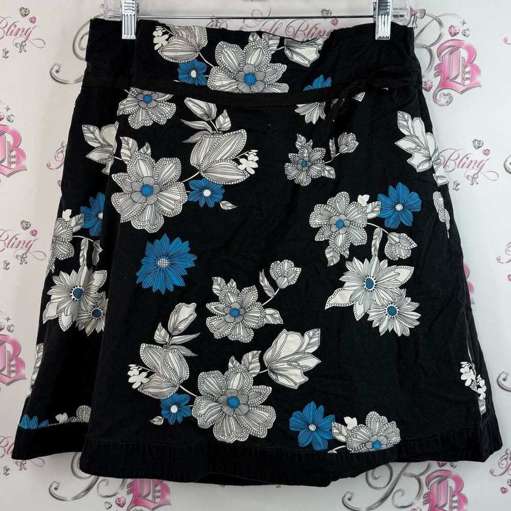 Mikk couture skirt flowers color block Floral Black and Blue Women's Skirt